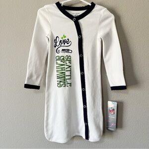 NFL Baby Seattle Seahawks Cotton Night Sleeping Gown Snap Front 0-6 Months White